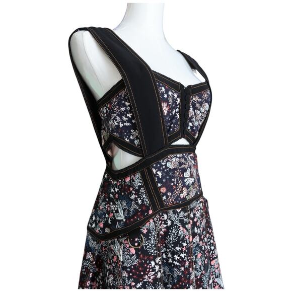 Self Portrait Black Multi Floral Jacquard Mini Dress Cutout Fit & Flare Size 6 - Picture 6 of 15